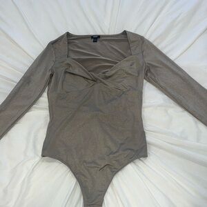 EXPRESS GOLD BODYCON BODYSUIT WITH TWIST TOP